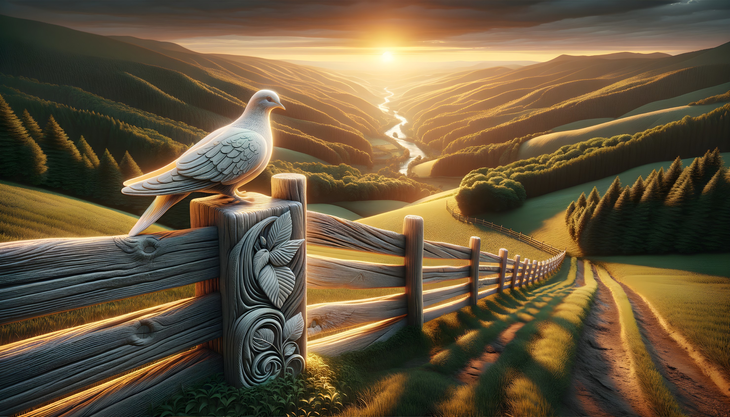 Serene Landscape with Rolling Hills and Sunrise