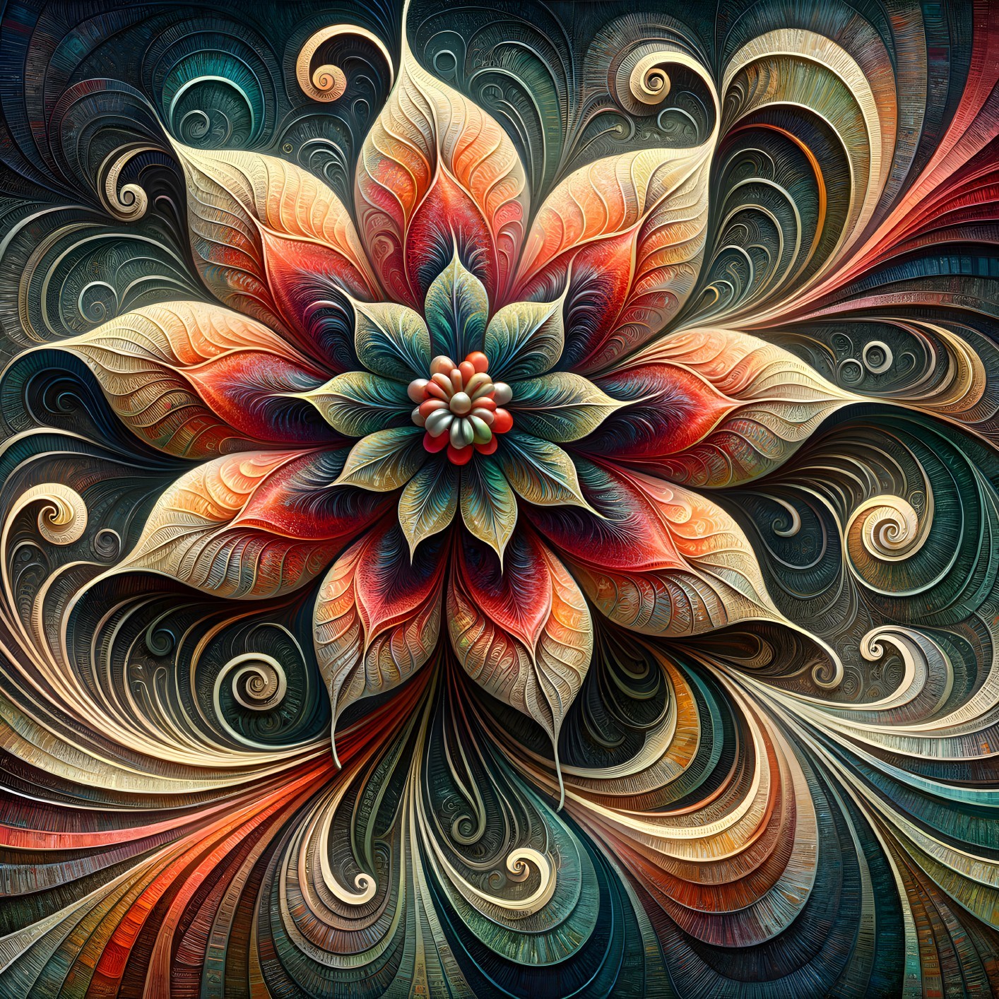 Vibrant Digital Artwork of Symmetrical Flower Design