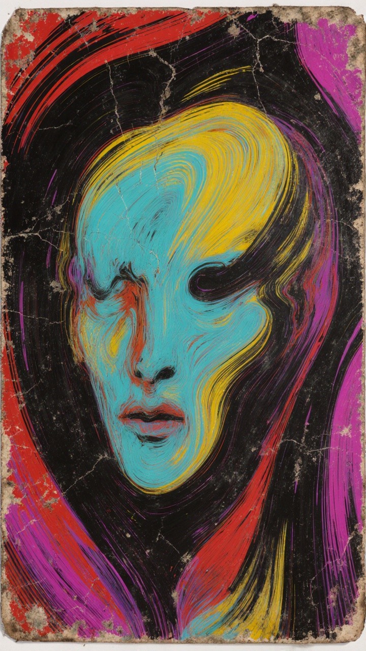 Abstract Portrait with Vibrant Colors on Black Background