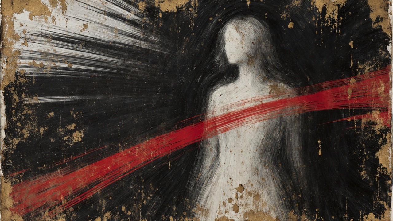 Ghostly Figure in Dark Background with Light Rays