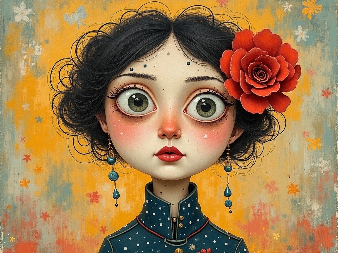 Whimsical Portrait of a Girl with Floral Motifs