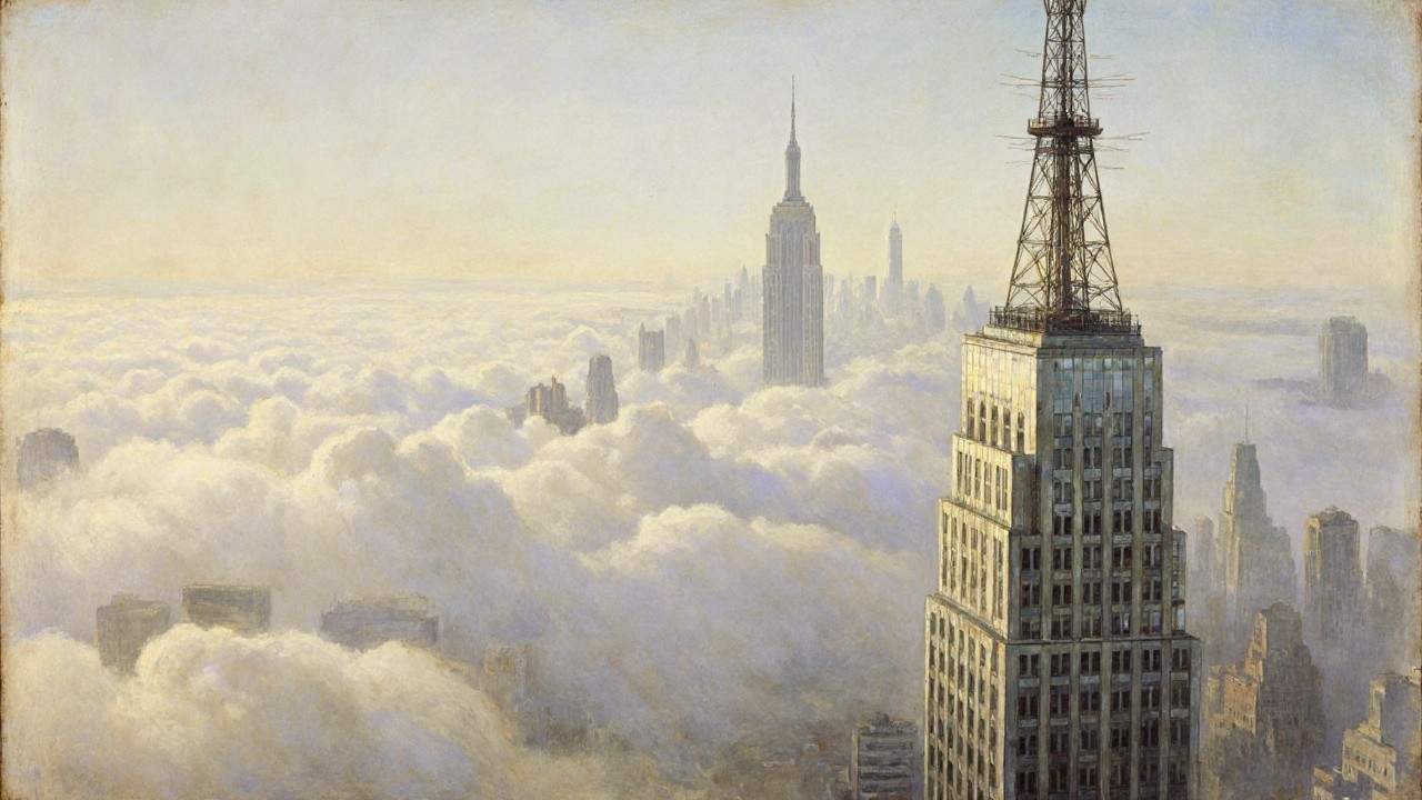 City Skyline Surrounded by Soft Billowing Clouds