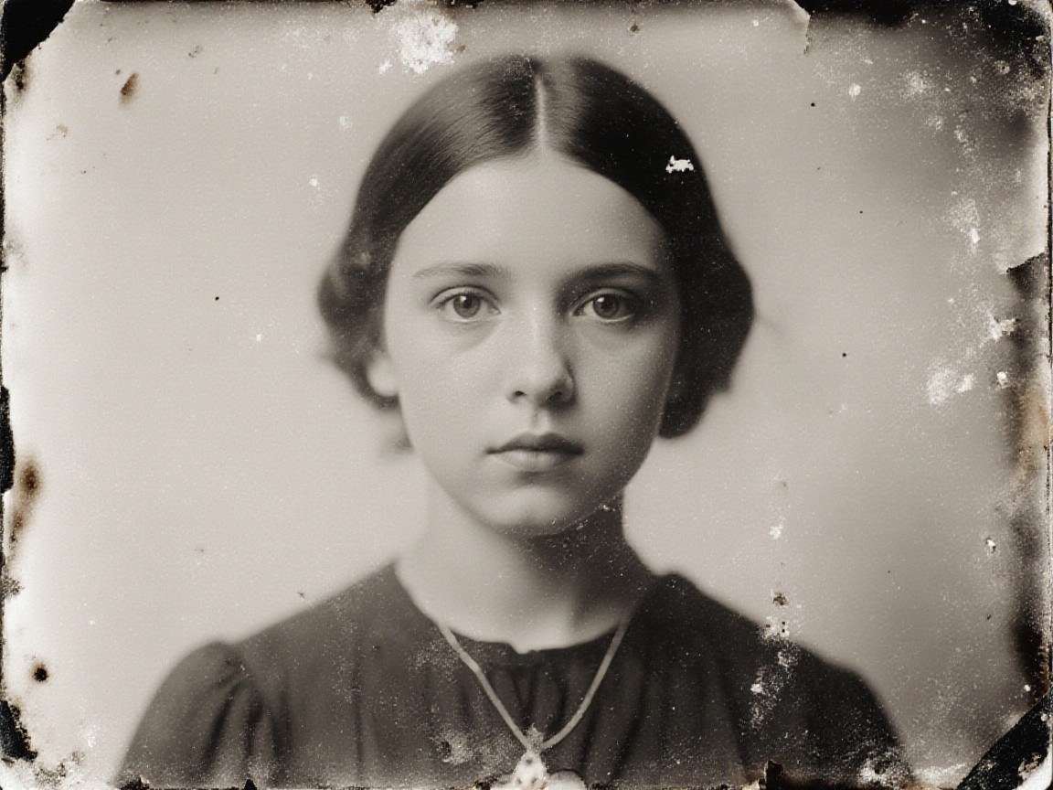 Sepia-toned portrait of a young girl in vintage style