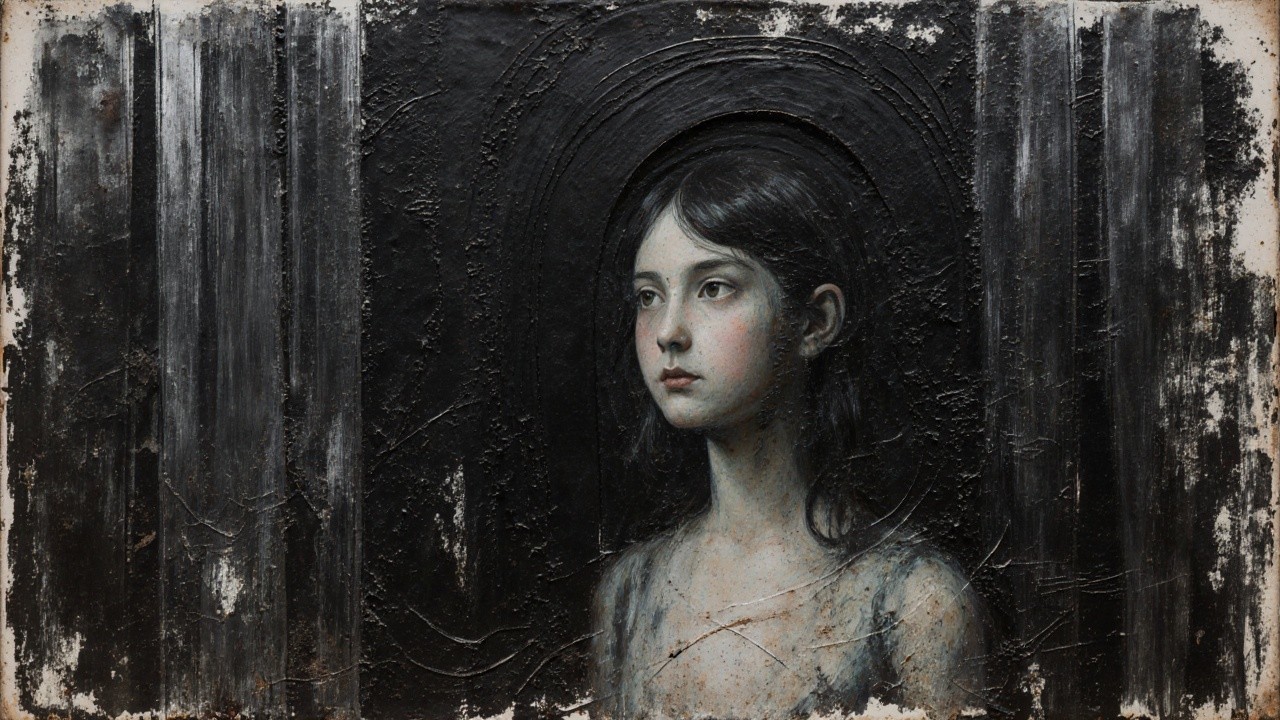 Somber Portrait of a Young Girl with Dark Hair