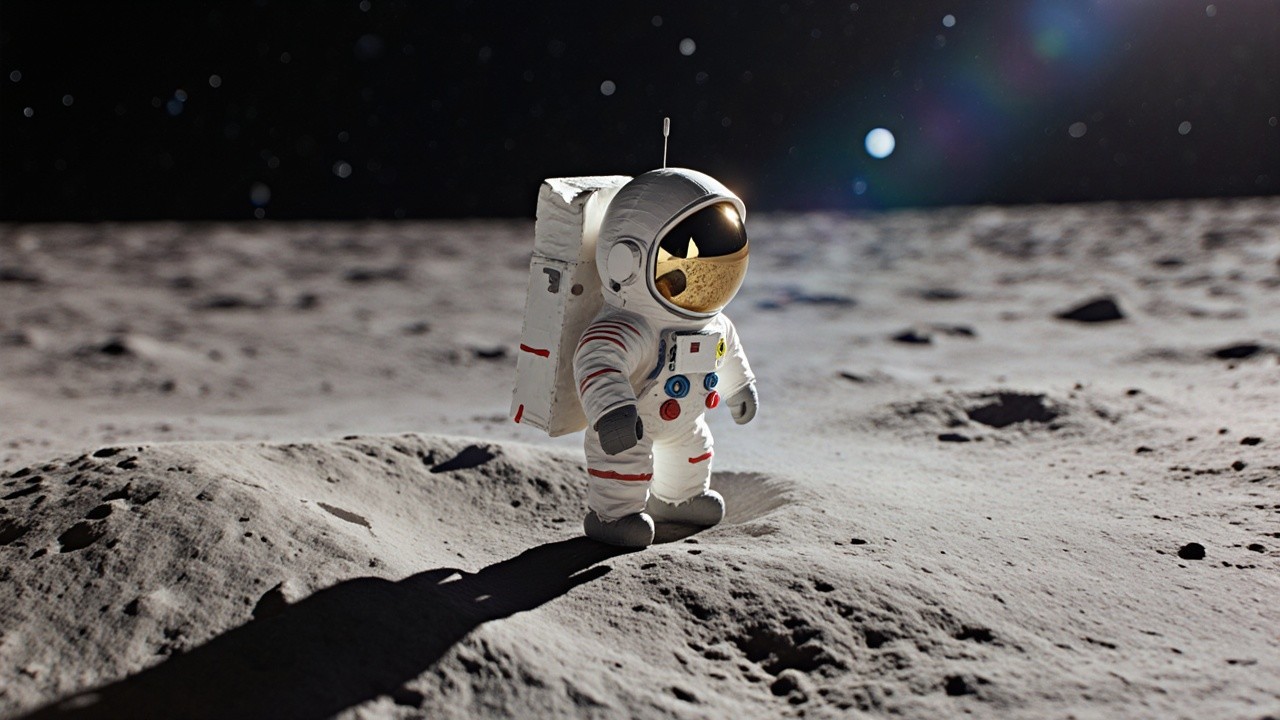 Astronaut on Lunar Surface with Craters and Space Background