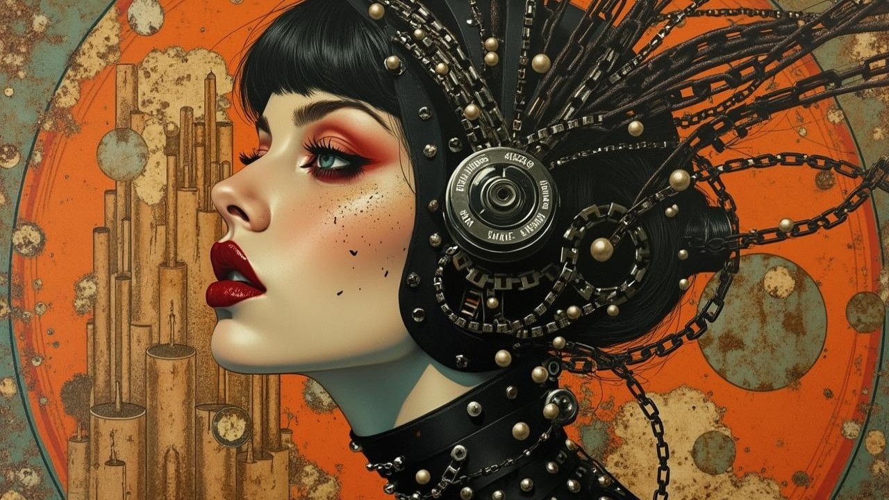 Futuristic Female Figure with Bold Makeup and Design