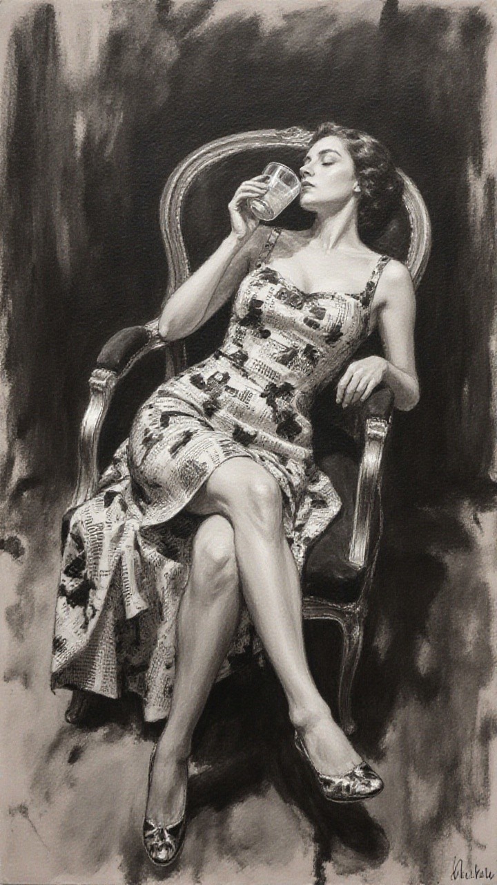 Glamorous Woman in Vintage Armchair Artwork Description