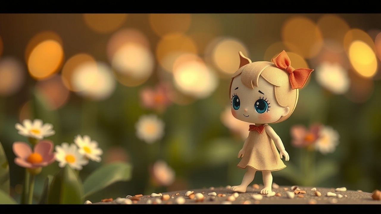 Charming Doll with Expressive Eyes in Floral Setting