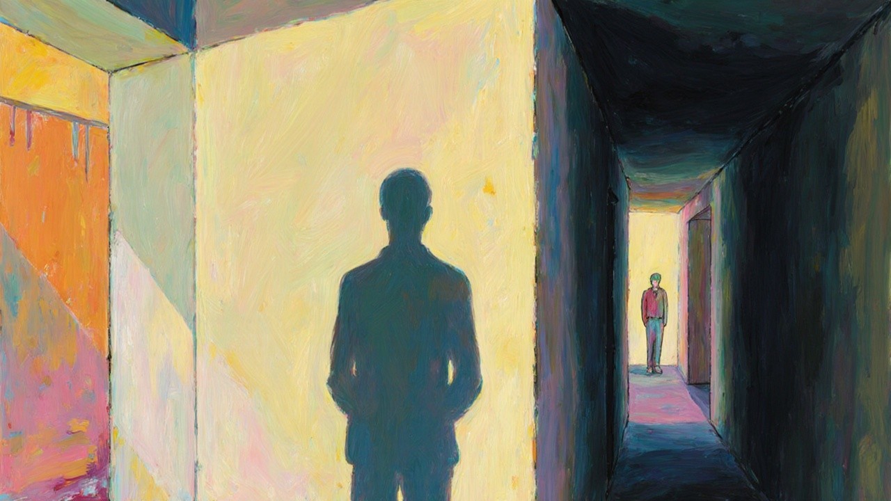 Abstract Scene with Figures and Brightly Colored Walls