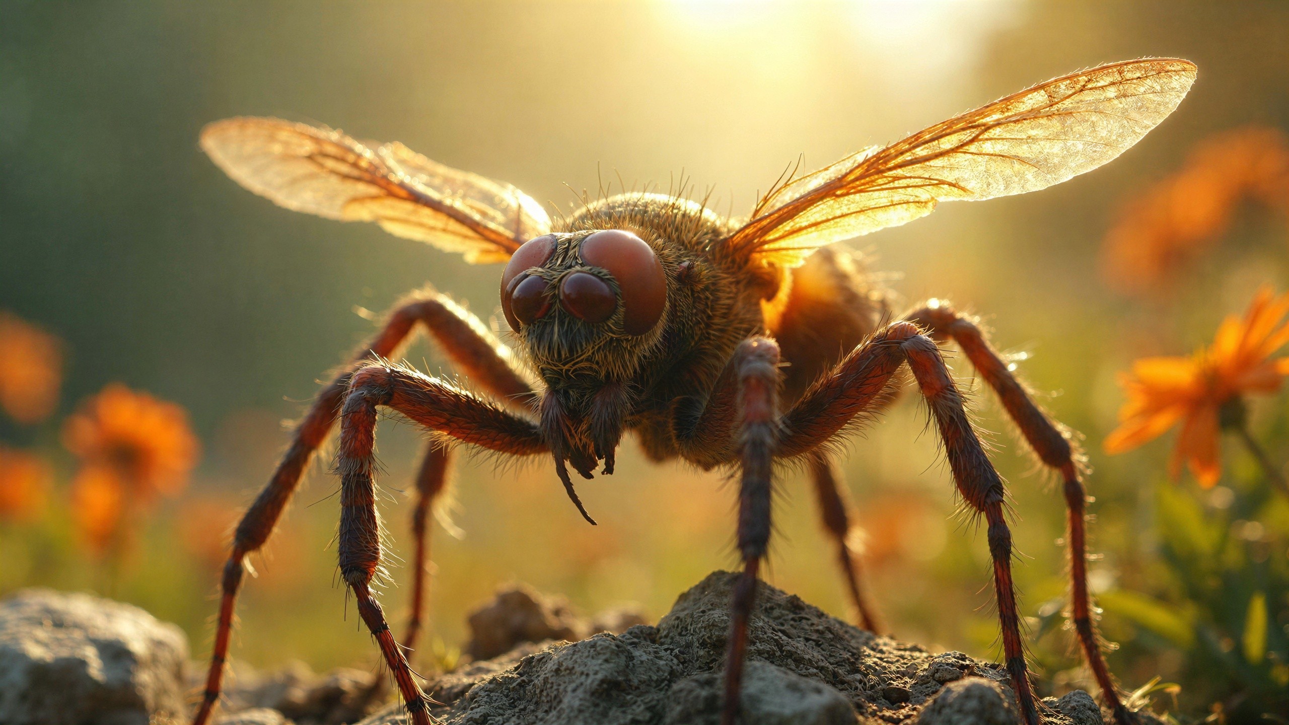 Close-up of a large hairy brown insect on rocks