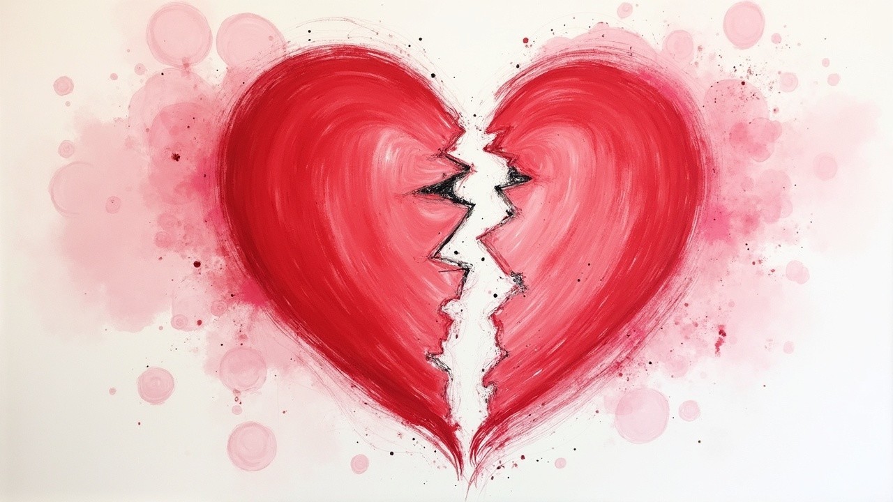 Large Red Heart with Jagged Crack Symbolizing Heartbreak