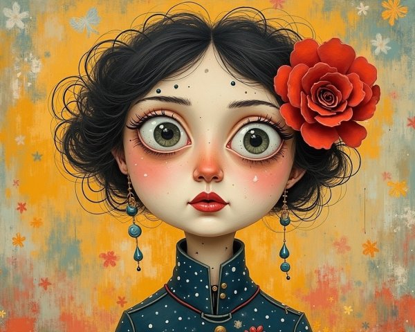 Whimsical Portrait of a Girl with Floral Motifs