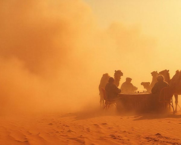 Chess Game in a Desert During a Sandstorm