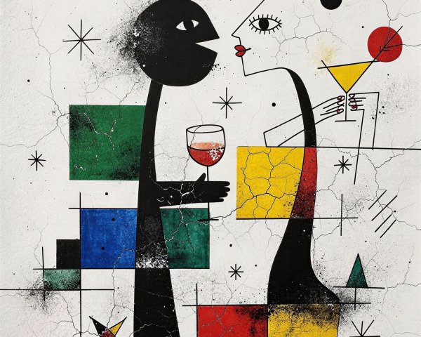 Cubist and Pop Art Painting of Two Silhouette Figures