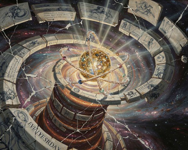 Fantasy Oil Painting of Atom-Like Galaxy Structure