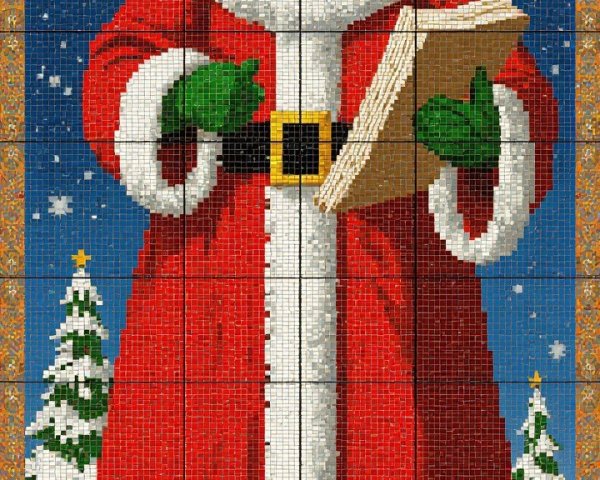 Mosaic Art Featuring Santa Claus in Holiday Scene