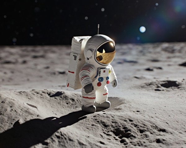 Astronaut on Lunar Surface with Craters and Space Background