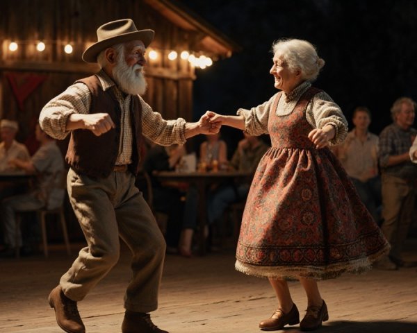 Elderly Couple Dancing at Outdoor Gathering Celebration