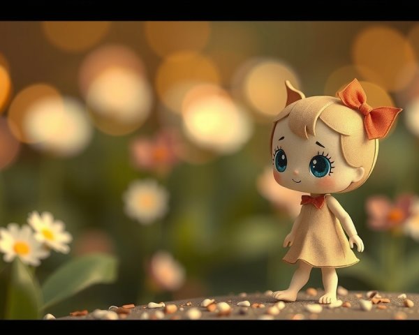 Charming Doll with Expressive Eyes in Floral Setting