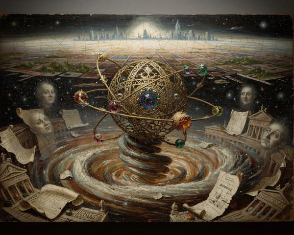 Gold Armillary Sphere in Celestial Whirlpool Painting