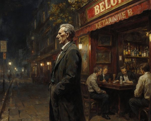 Nighttime Street Scene with Vintage Bar Atmosphere