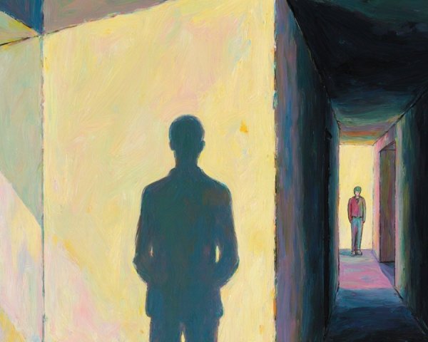 Abstract Scene with Figures and Brightly Colored Walls