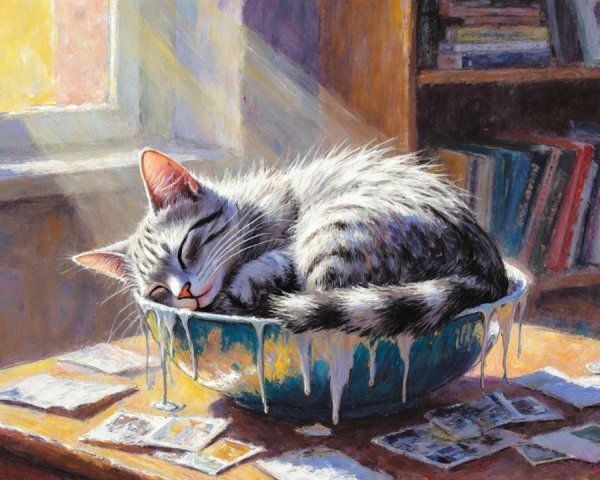 Fluffy Cat Sleeping in Sunlit Cozy Room