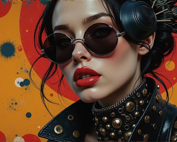 Portrait of a Confident Woman with Retro Background