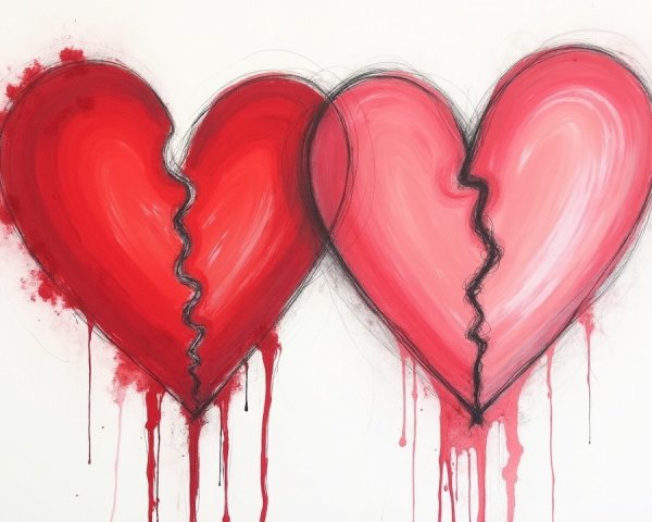 Stylized Hearts with Fractures and Paint Drips