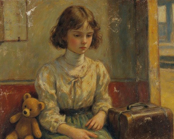 Young Girl in Contemplation at Train Station