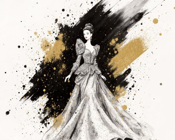 Elegant Fashion Illustration of a Sequined Gown