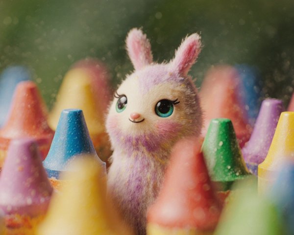 Pastel Bunny Surrounded by Colorful Crayon Tips