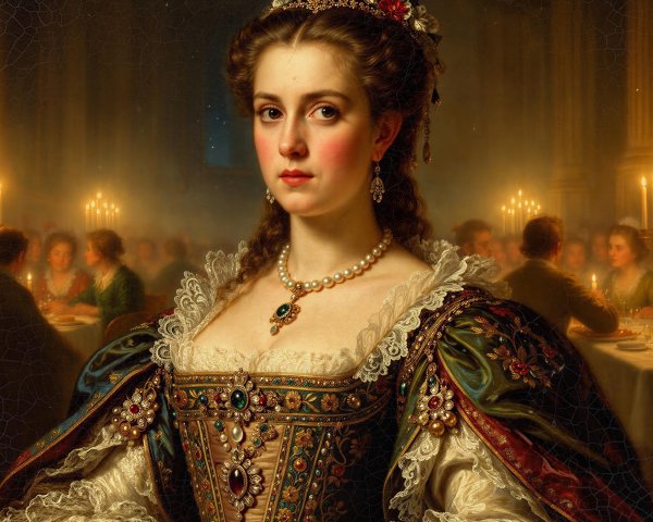Portrait of a Historical Noble Woman in Elaborate Gown