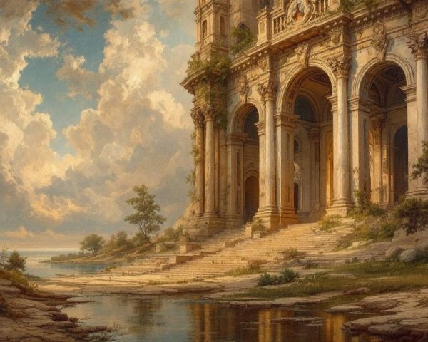 Classical Architecture Surrounded by Lush Nature