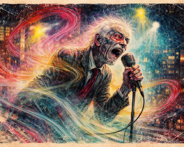 Vibrant Mixed Media Artwork of a Screaming Man