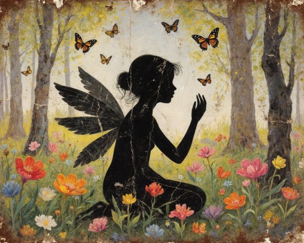 Fairy Silhouette in a Colorful Flower Meadow