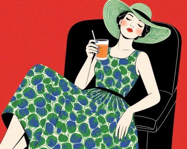 Vintage-Inspired Woman in Stylish Dress and Hat