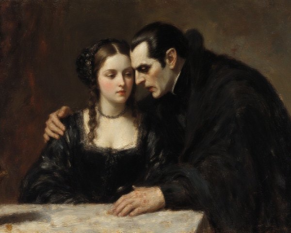 Dramatic Painting of a Man and Woman at a Table
