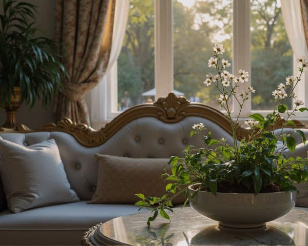 Elegant Cream Sofa in Softly Lit Living Room