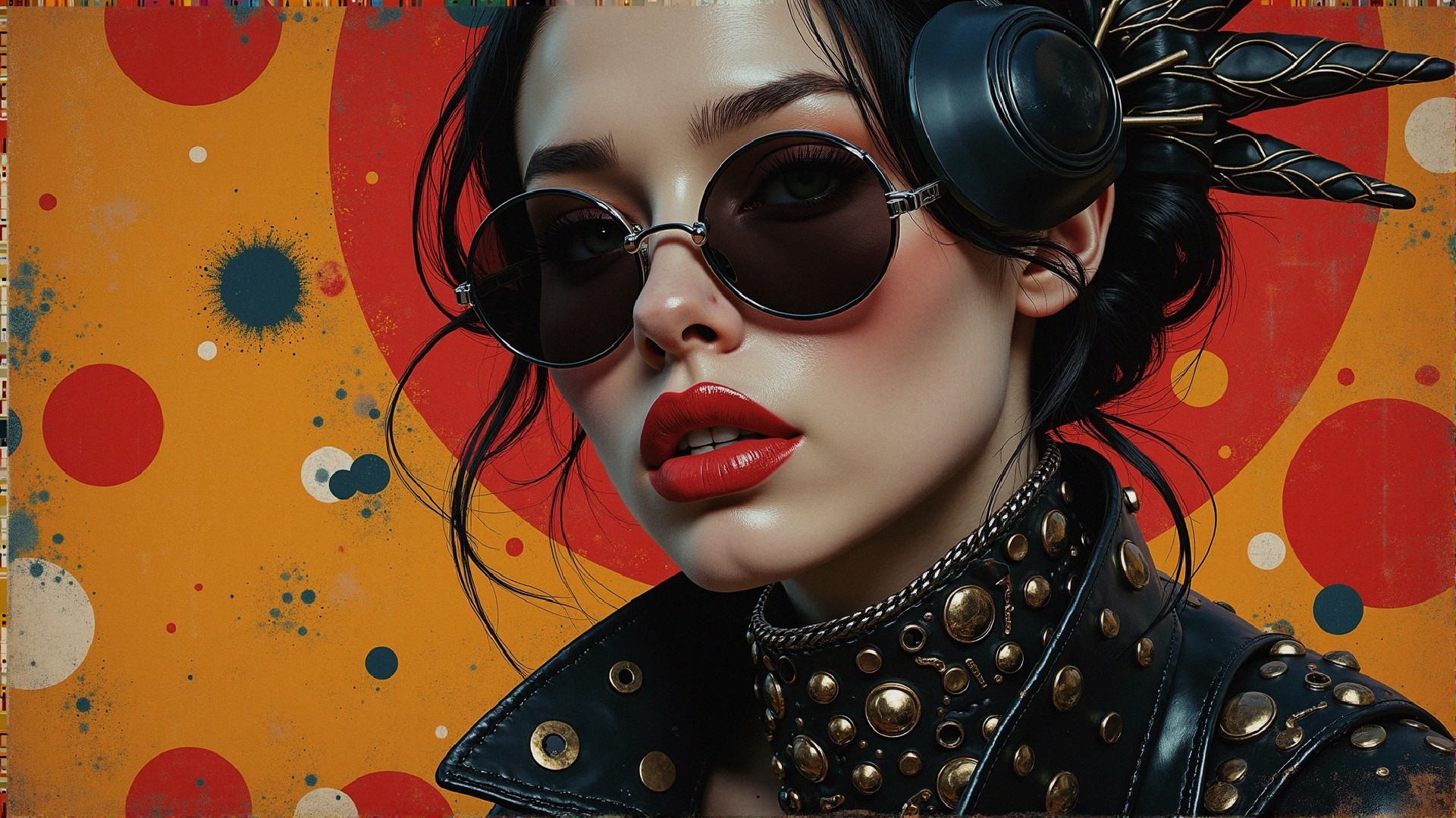 Portrait of a Confident Woman with Retro Background