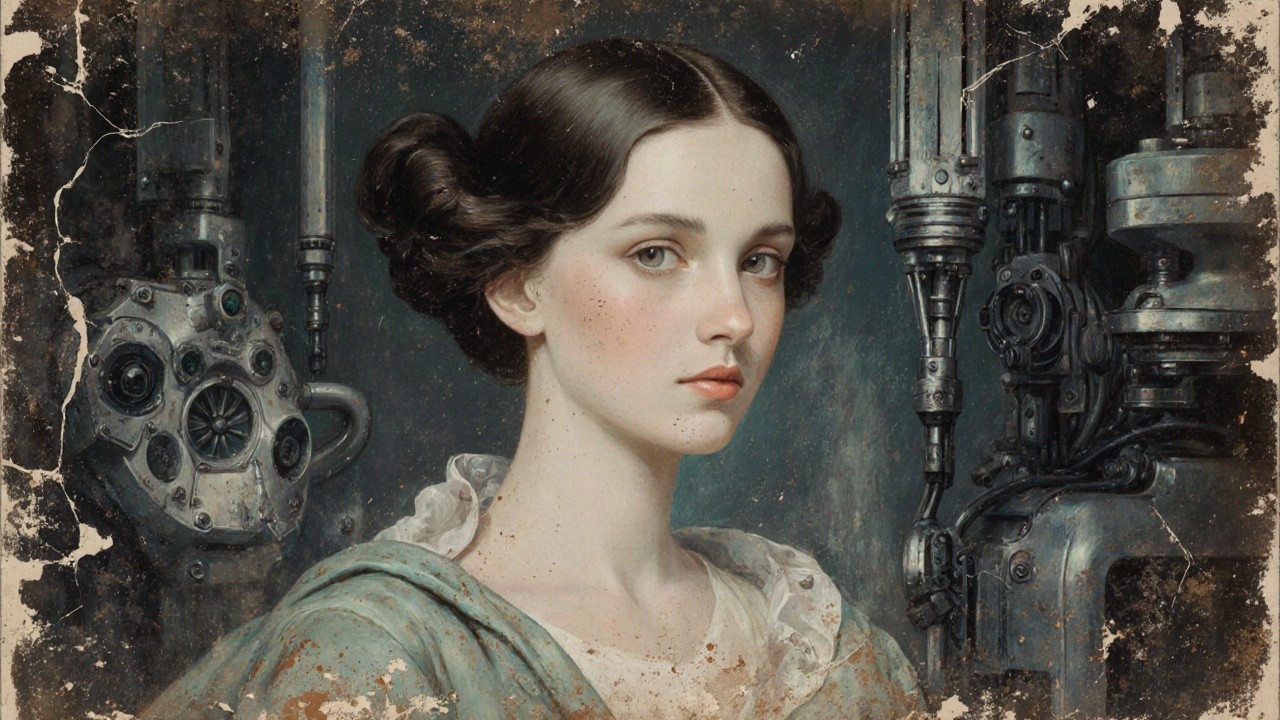 Young Woman with Buns in Steampunk Machinery Setting