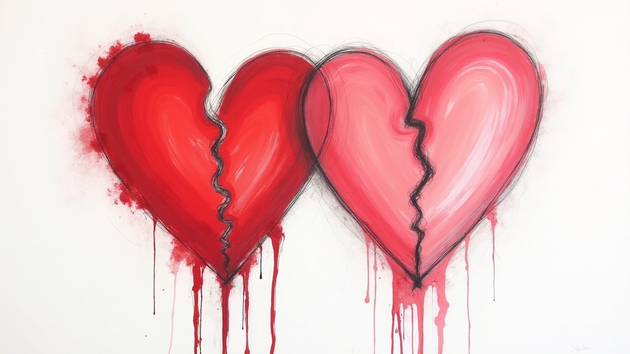 Stylized Hearts with Fractures and Paint Drips