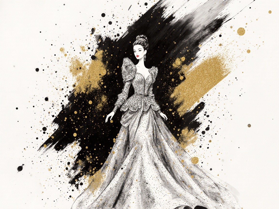 Elegant Fashion Illustration of a Sequined Gown