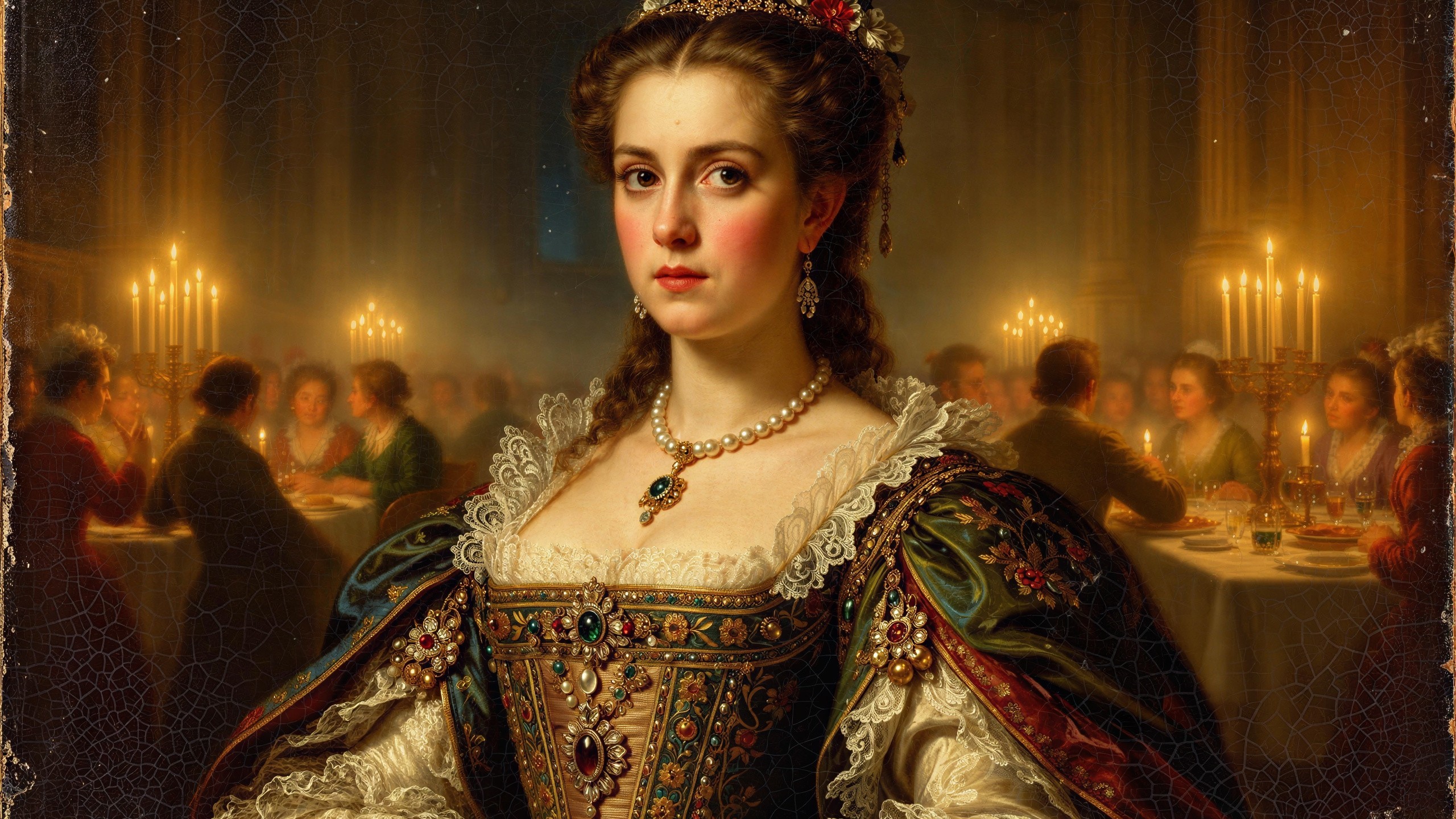 Portrait of a Historical Noble Woman in Elaborate Gown