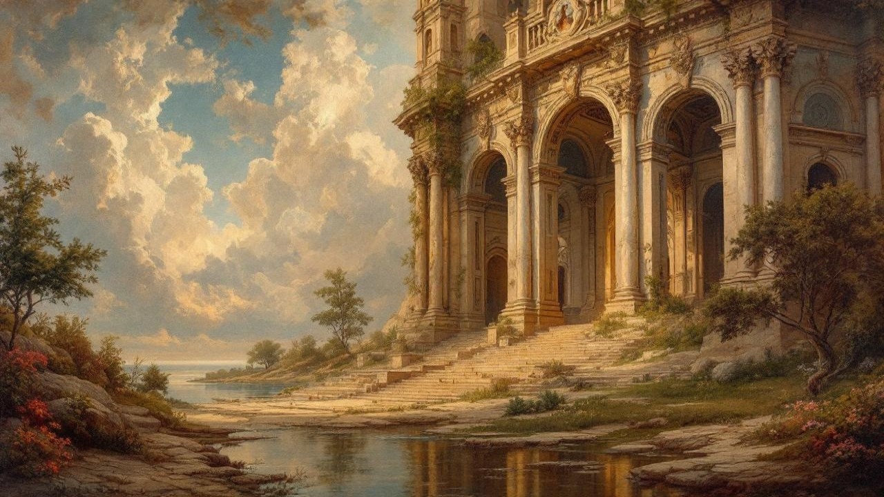 Classical Architecture Surrounded by Lush Nature