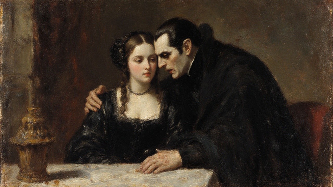 Dramatic Painting of a Man and Woman at a Table