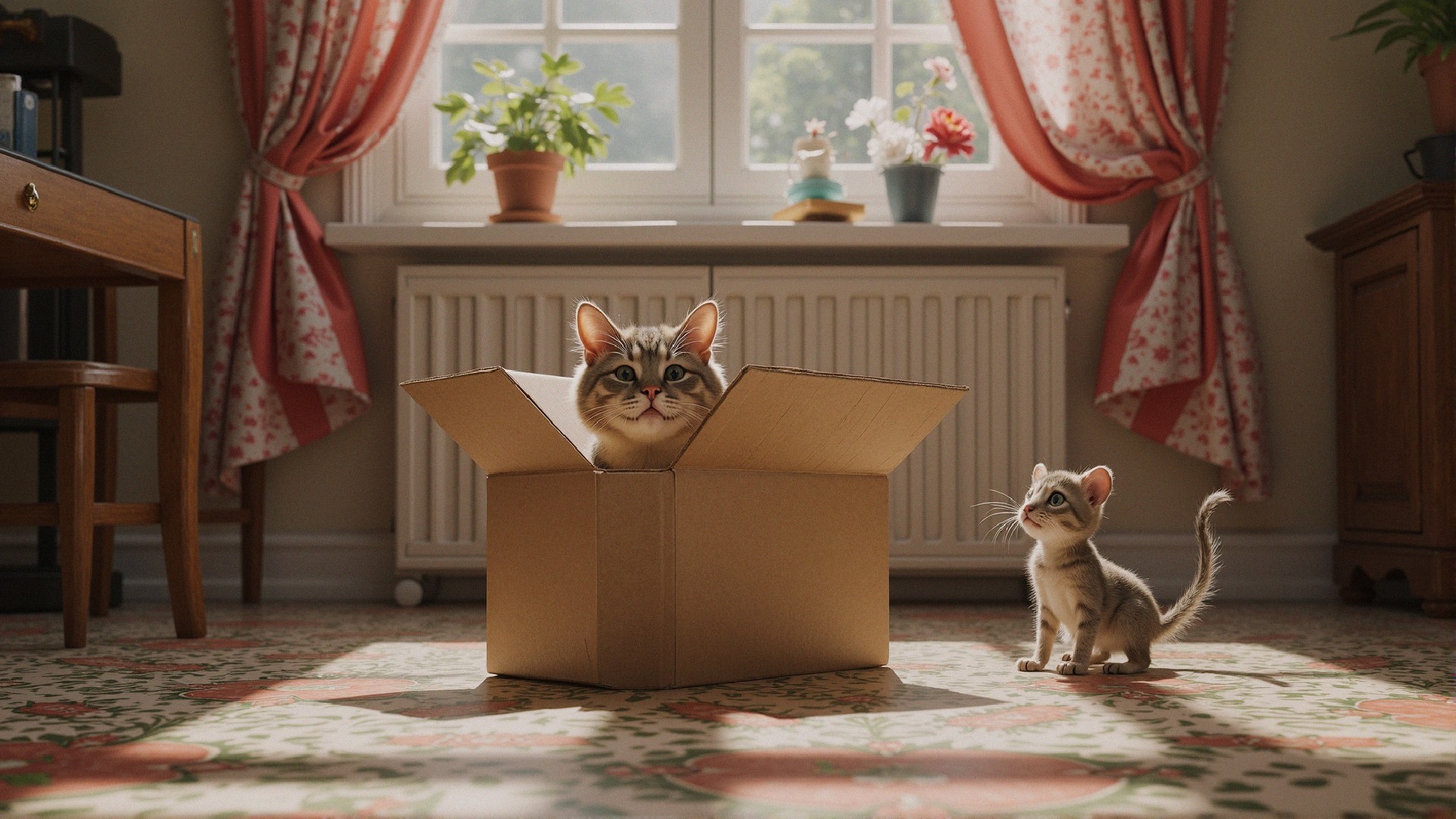 Playful Cats in a Bright, Cozy Room Setting