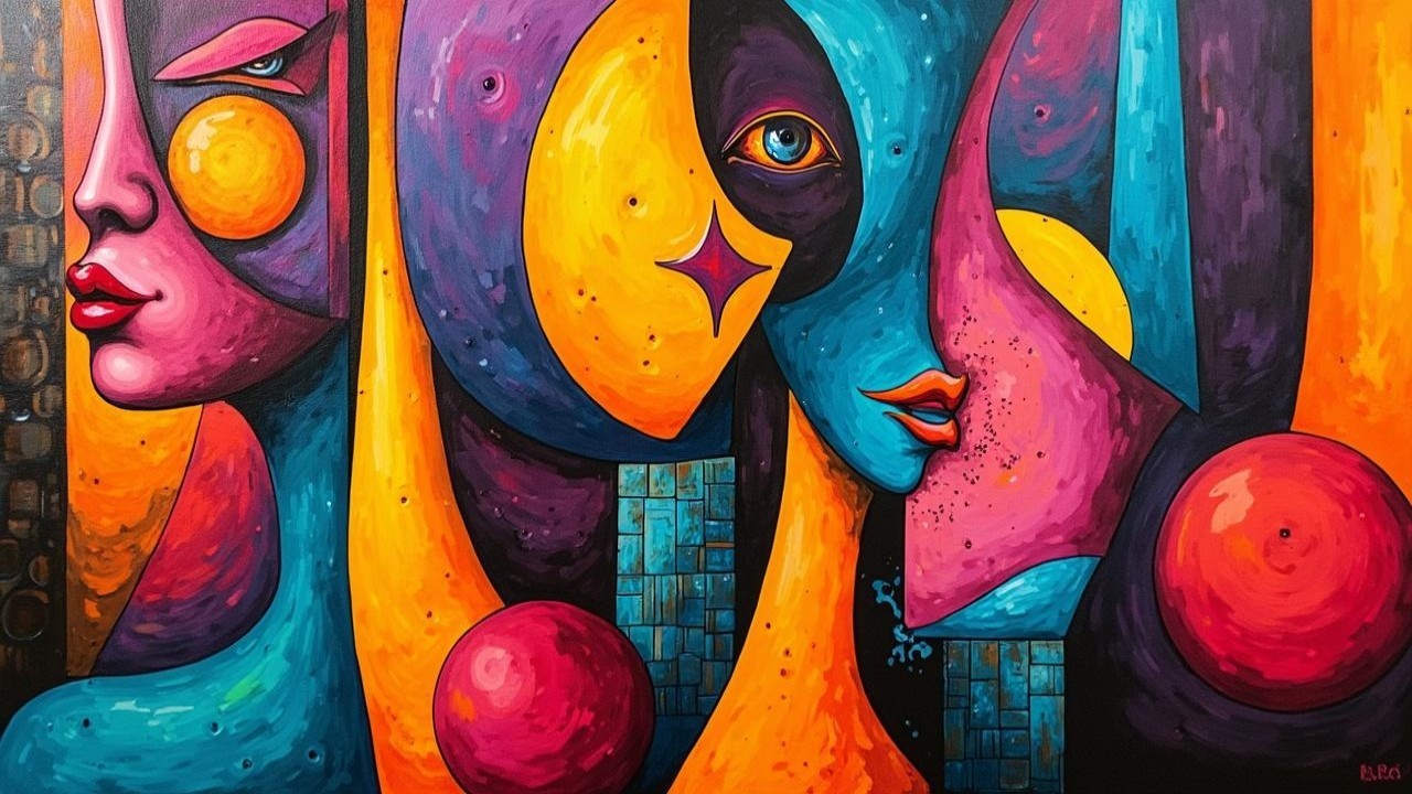 Abstract Faces in Vivid Colors and Geometric Shapes