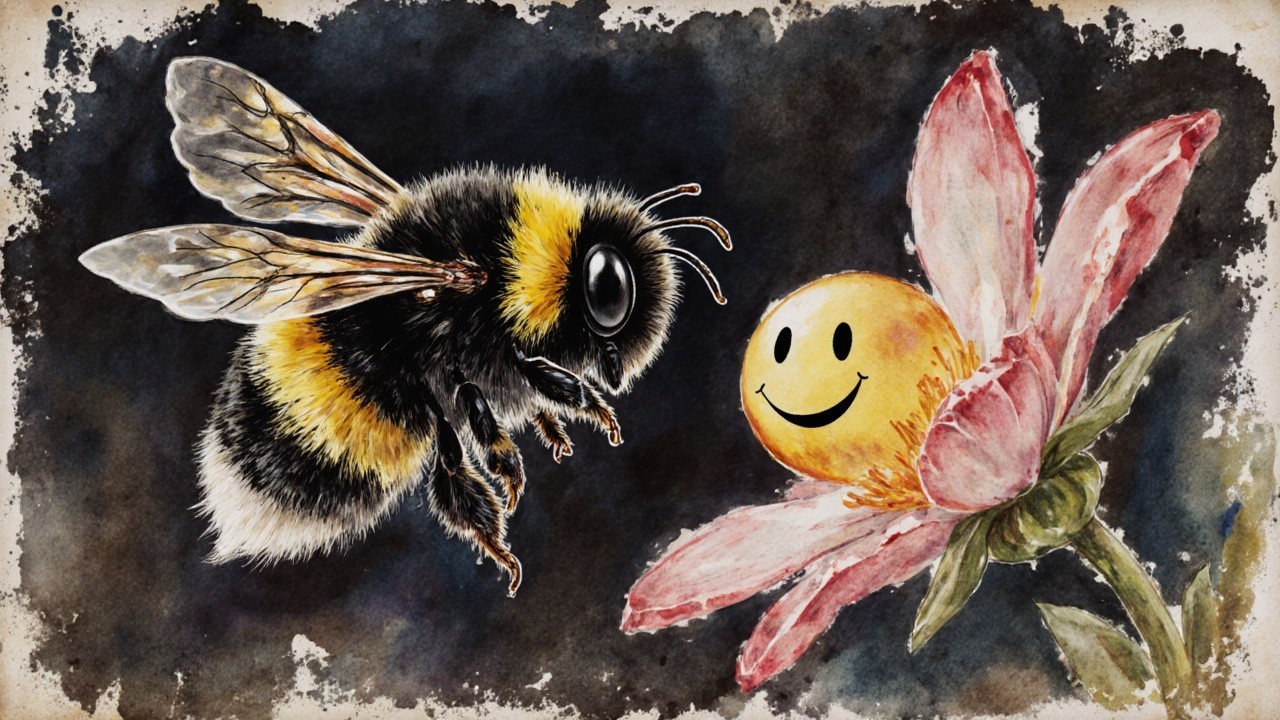 Joyful Bee and Flower in a Colorful Dance