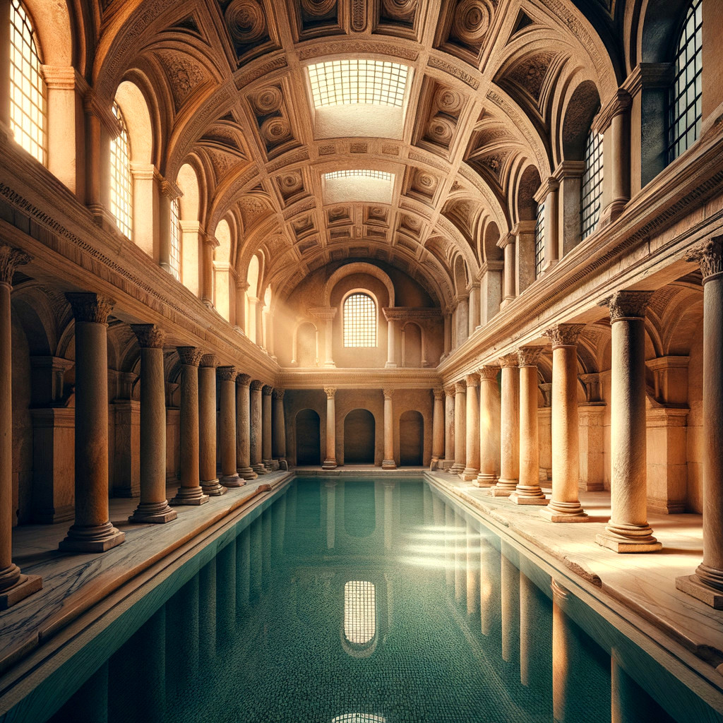 Serene Indoor Space with Roman Architecture Elements
